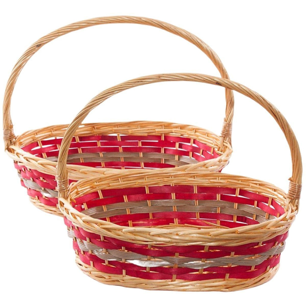 Cesti ovali in vimini con manici alti, set da 2, 50x42H15 cm