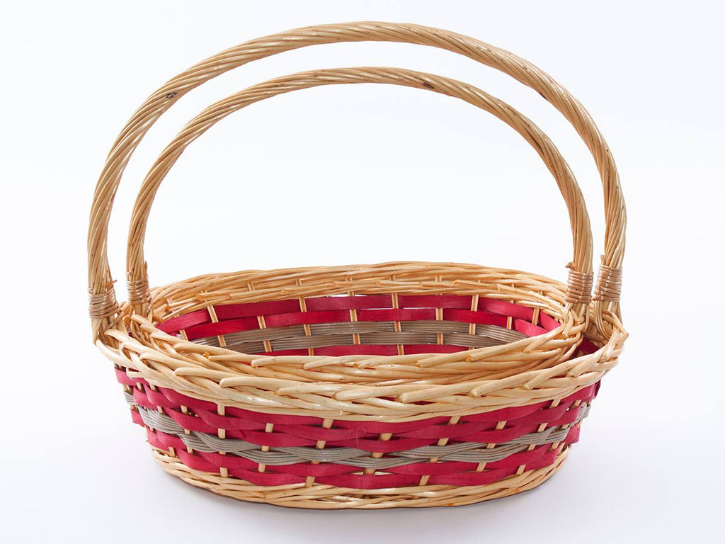 Cesti ovali in vimini con manici alti, set da 2, 50x42H15 cm