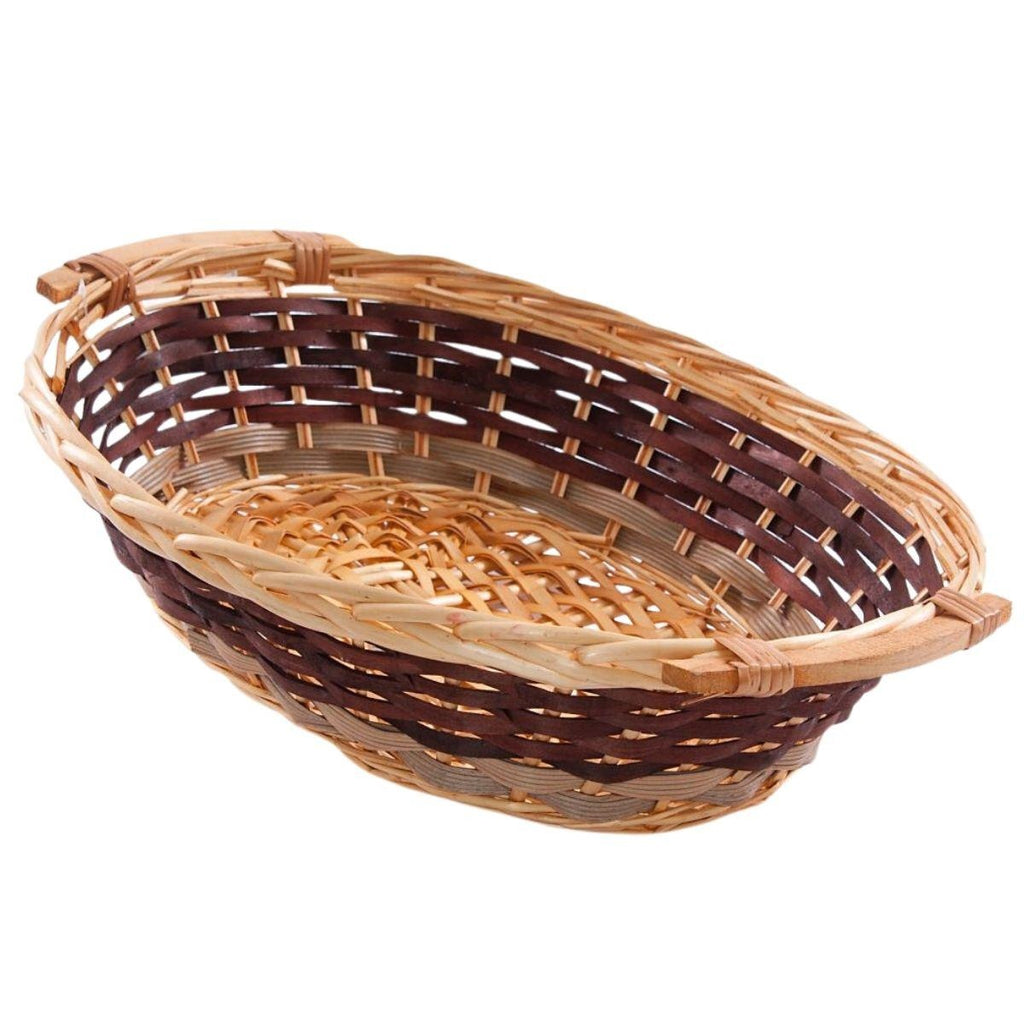 Cesto ovale in vimini con manici in legno, 52x40H13 cm (kit da 3)