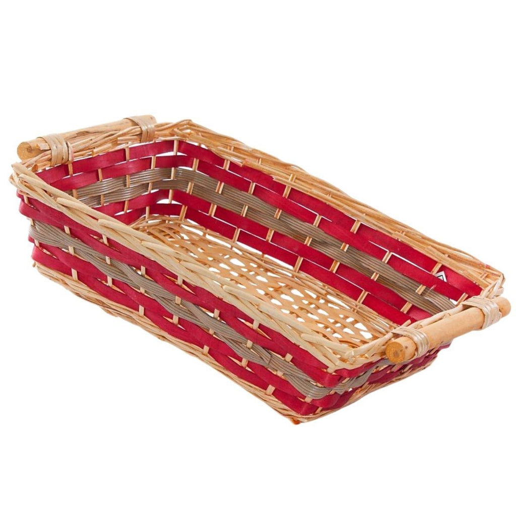 Cesto rettangolare in vimini naturale e rosso, 48x34H12 cm (kit da 5)