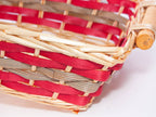 Cesto rettangolare in vimini naturale e rosso, 48x34H12 cm (kit da 5)
