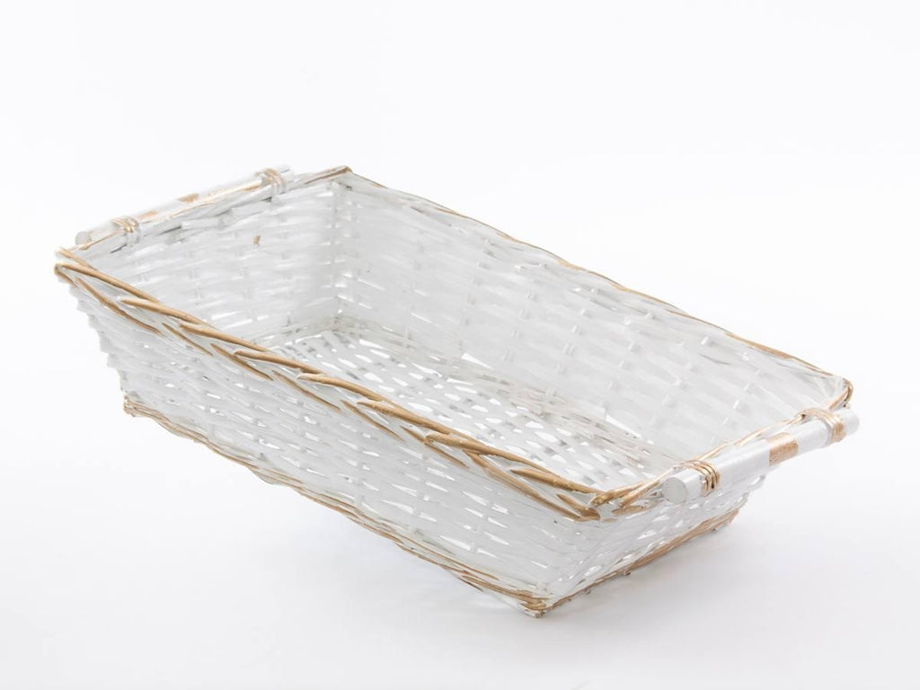 Cesto rettangolare in vimini bianco e oro, 54/51x38H13 cm (kit da 3)