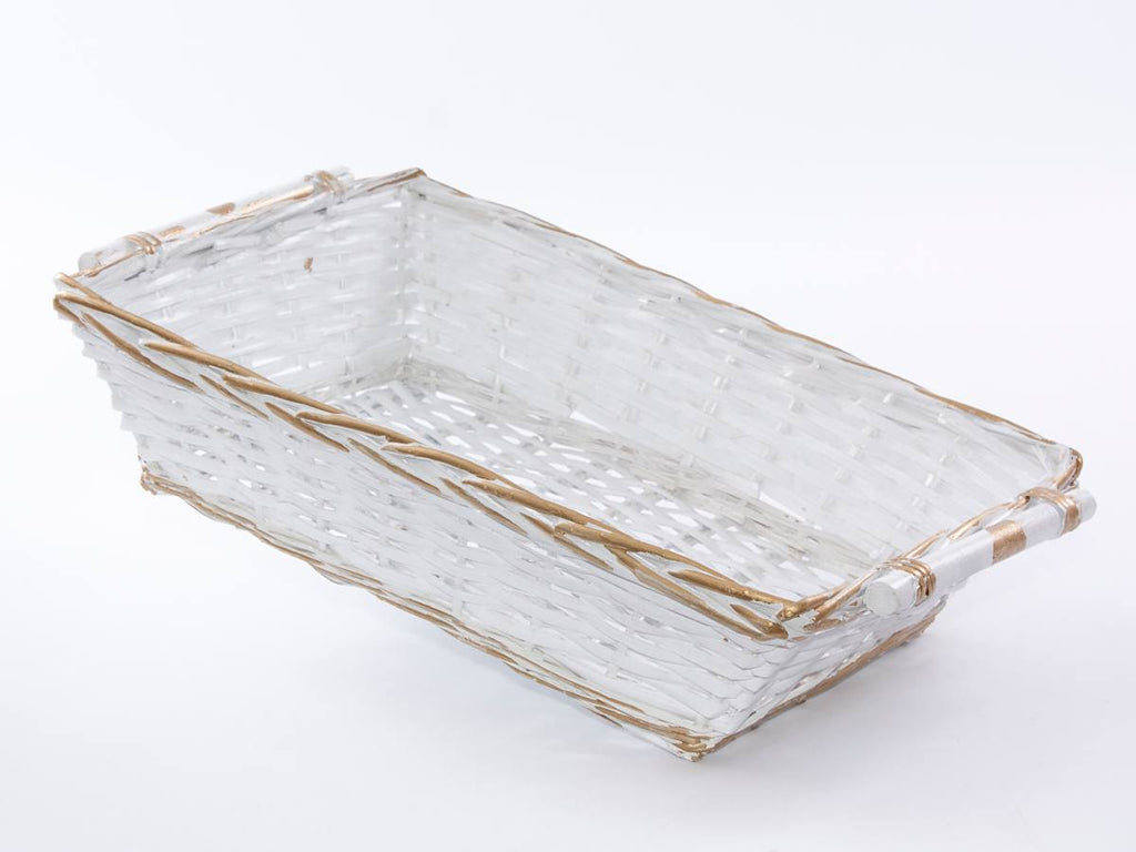 Cesto rettangolare in vimini bianco e oro, 54/51x38H13 cm (kit da 3)