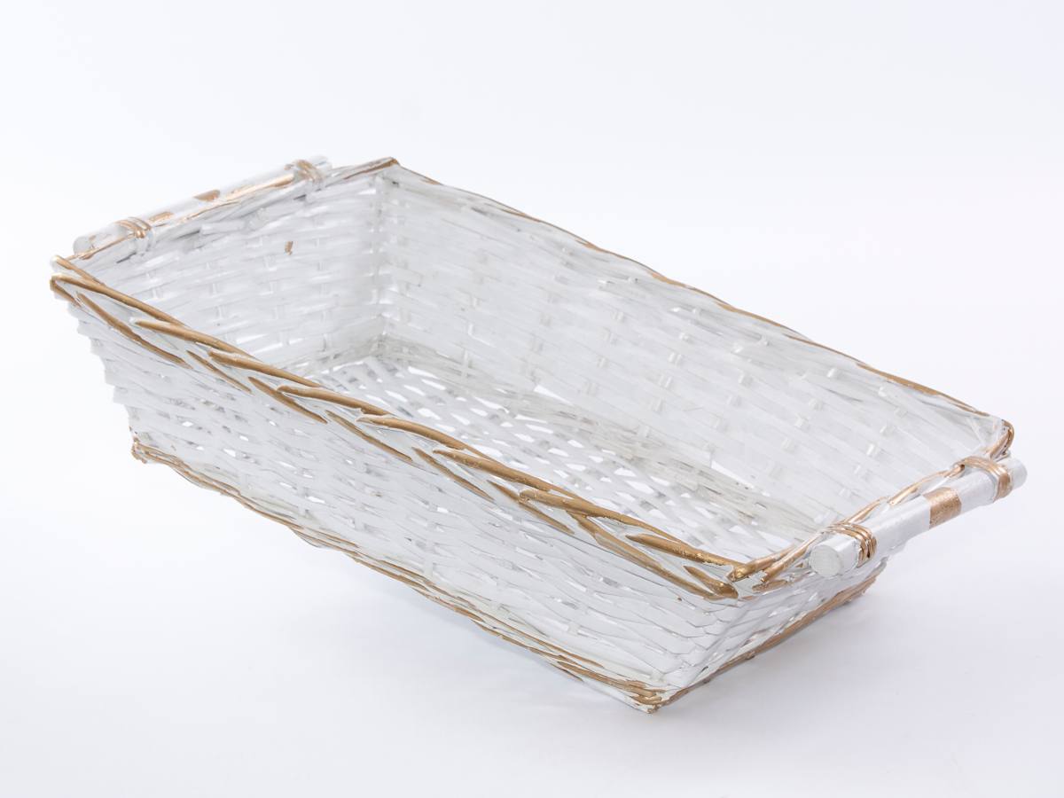Cesto rettangolare in vimini bianco e oro, 54/51x38H13 cm (kit da 3)
