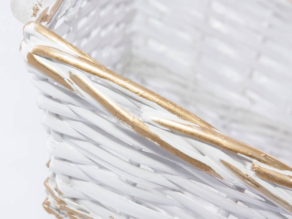 Cesto rettangolare in vimini bianco e oro, 54/51x38H13 cm (kit da 3)