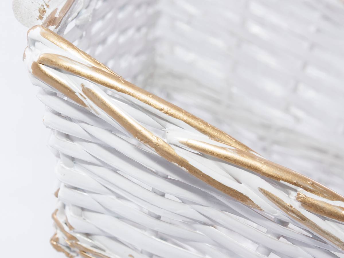 Cesto rettangolare in vimini bianco e oro, 54/51x38H13 cm (kit da 3)