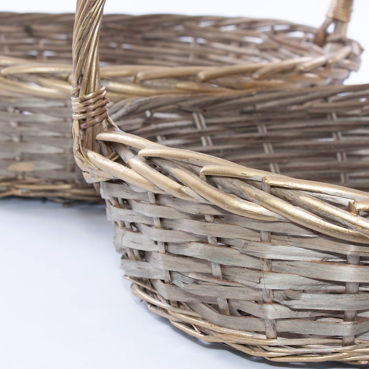 Cesto ovale in vimini con manici, set di 2, 50x42H15 cm