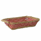 Cesto rettangolare in vimini naturale e rosso, 48/45x34H12 cm (kit da 5)