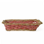 Cesto rettangolare in vimini naturale e rosso, 48/45x34H12 cm (kit da 5)