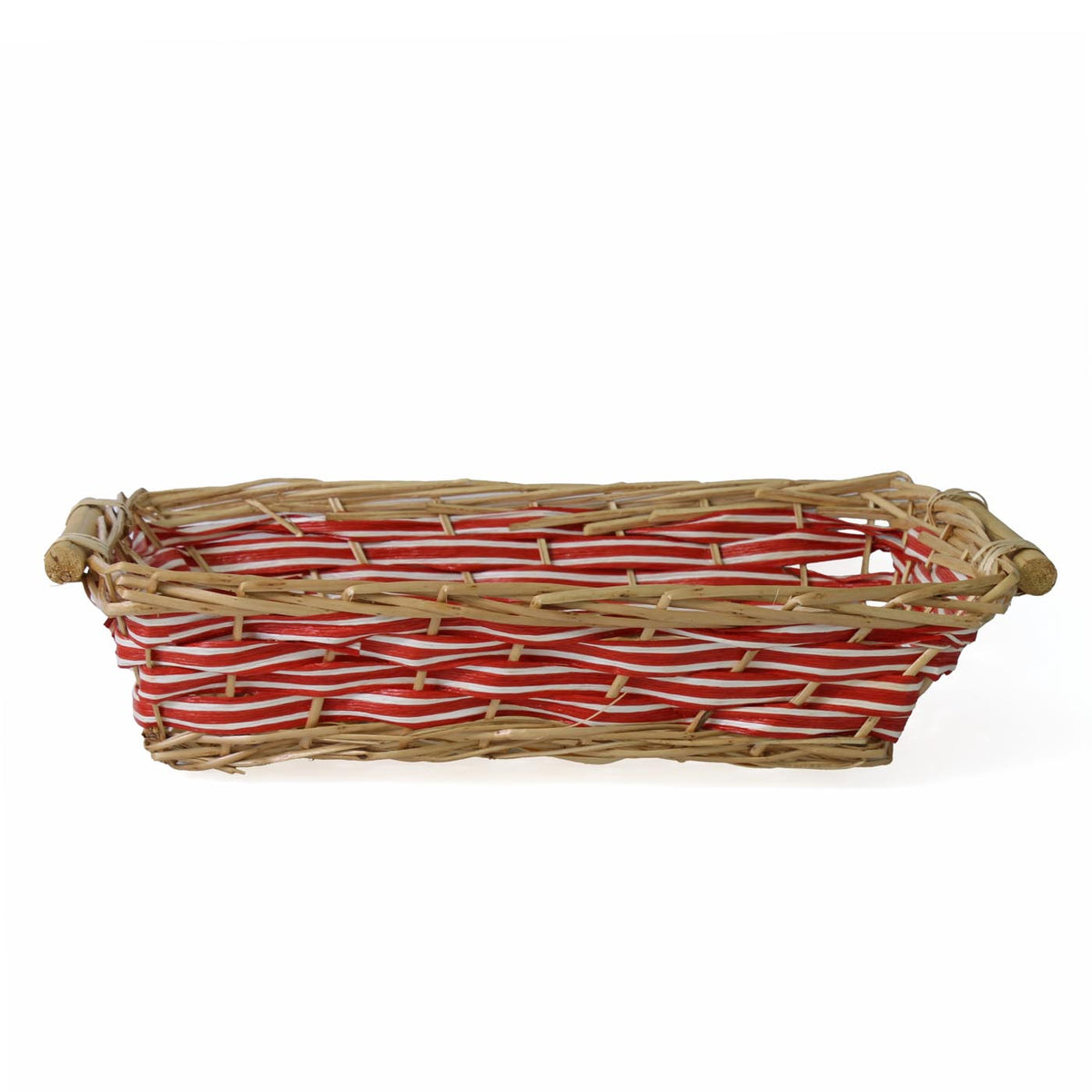 Cesto rettangolare in vimini naturale e rosso, 48/45x34H12 cm (kit da 5)