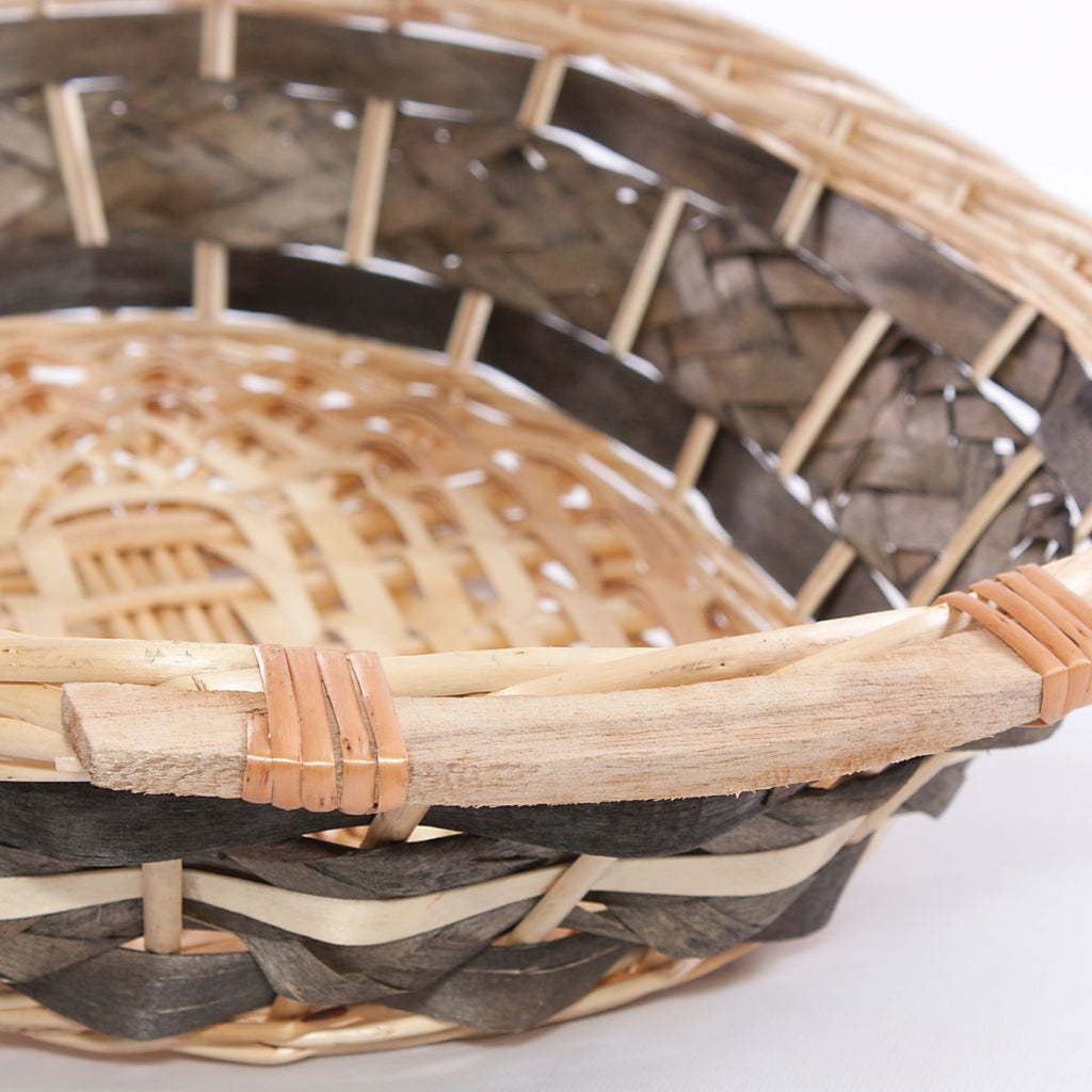 Cesto ovale in vimini con manici in legno, 52x40H13 cm (kit da 3)