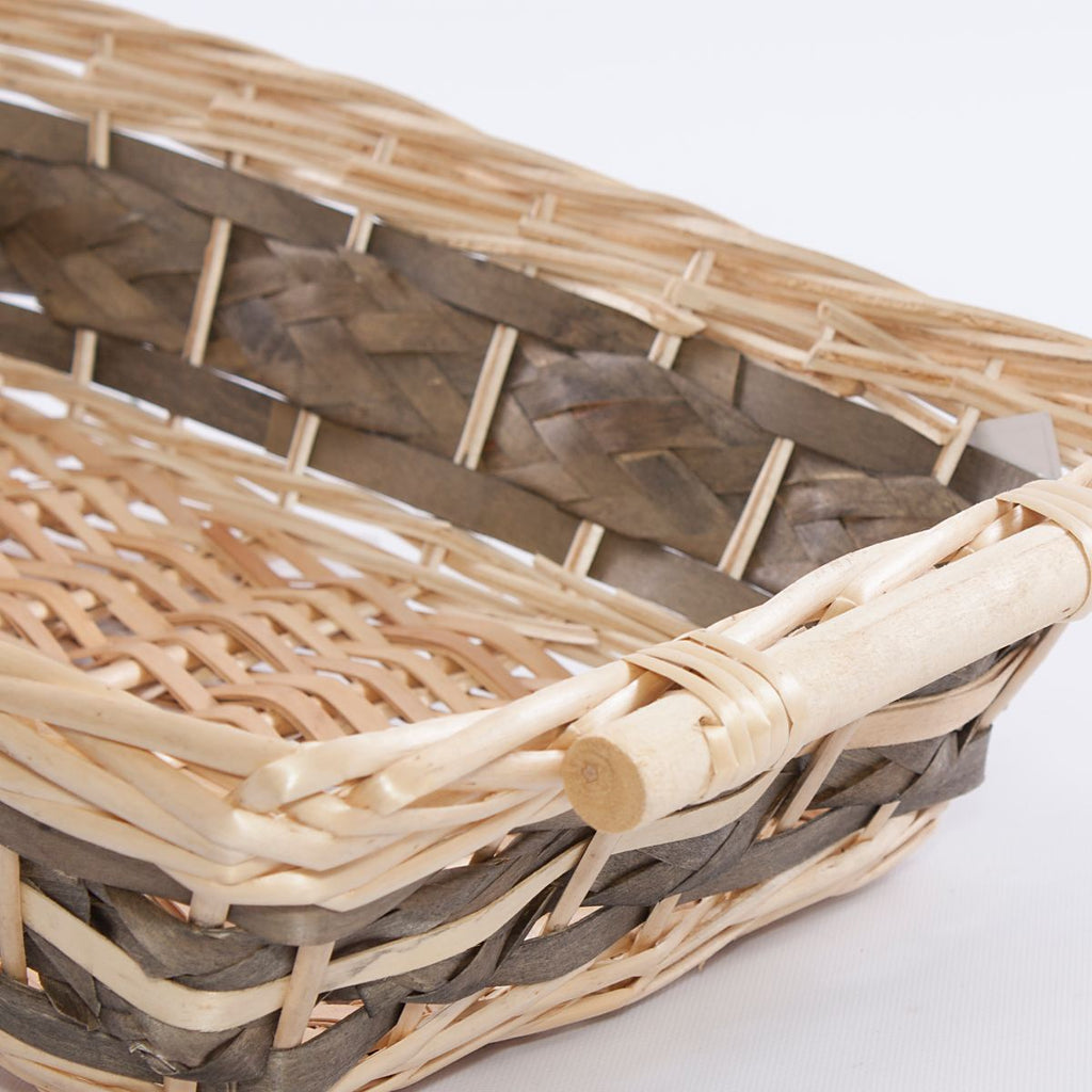 Cesto rettangolare in vimini con manici in legno, 48x34H12 cm (kit da 5)