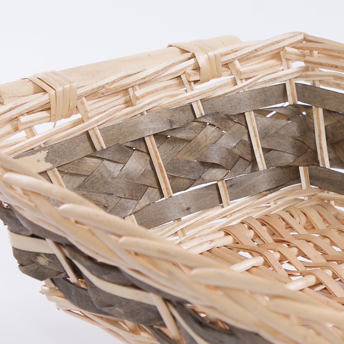 Cesto rettangolare in vimini con manici in legno, 48x34H12 cm (kit da 5)