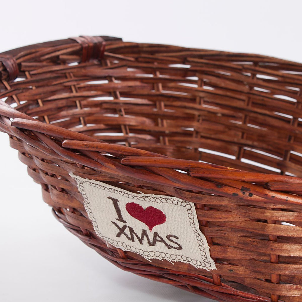 Cesto ovale in vimini I love xmas, 52x40H13 cm (kit da 3)