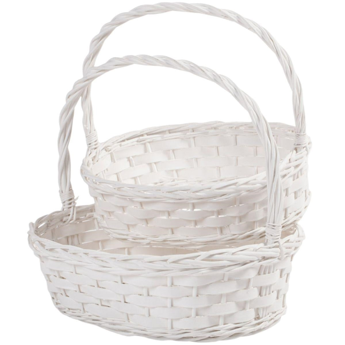 Cesti ovali in vimini bianco con manico, set da 2, 45x39H40 cm
