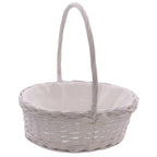 Cesto nascita in vimini bianco foderato con manico, Ø35H40 cm