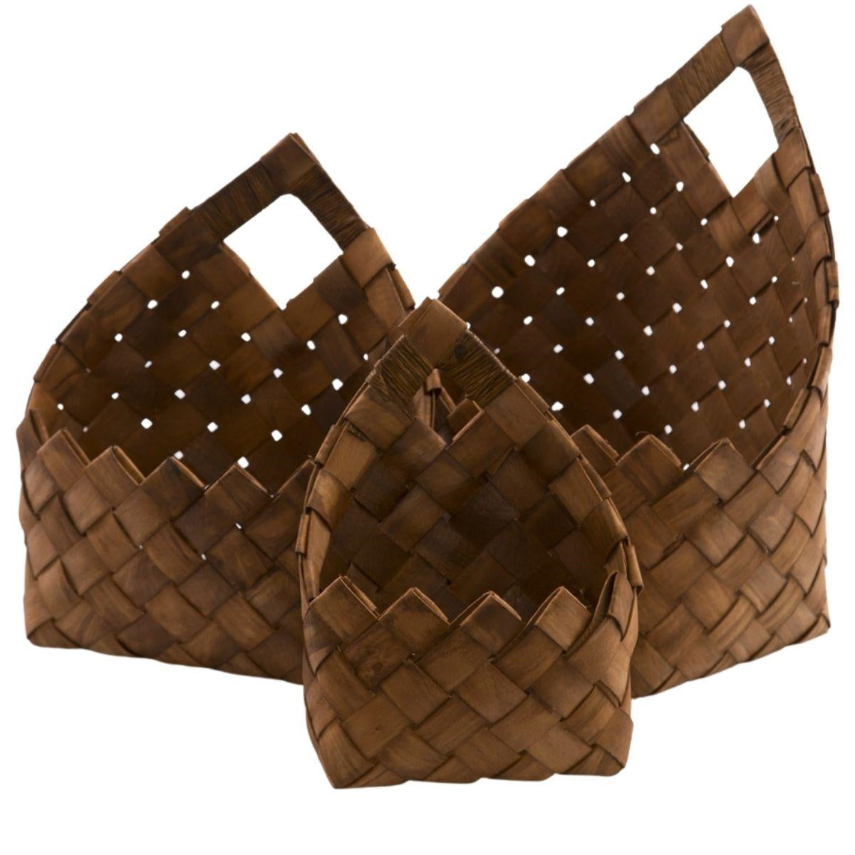 Ceste in legno di pioppo brunito, set di 3, 24x15x35 cm