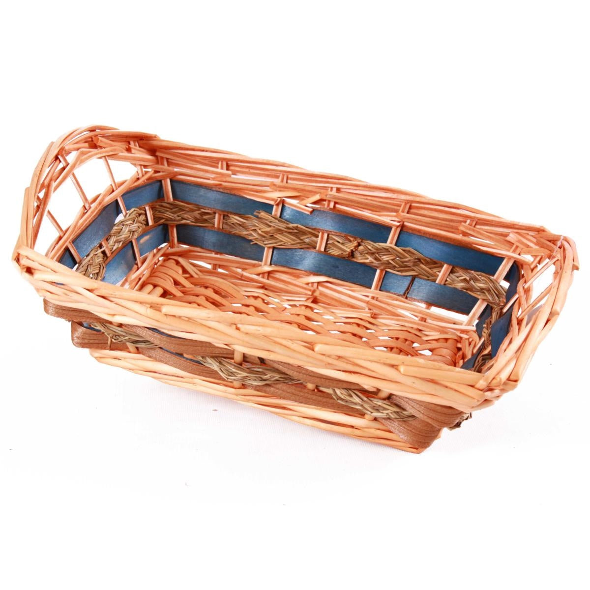 Cesto rettangolare in vimini blu traforato, 36x25H10/13 cm (kit da 10)