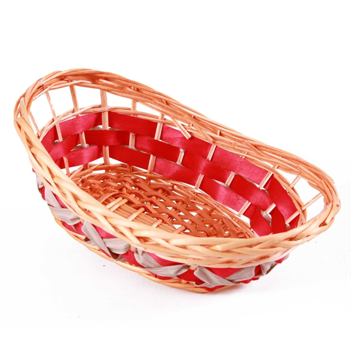 Cesto ovale in vimini rosso traforato, 36x25H10/13 cm (kit da 10)