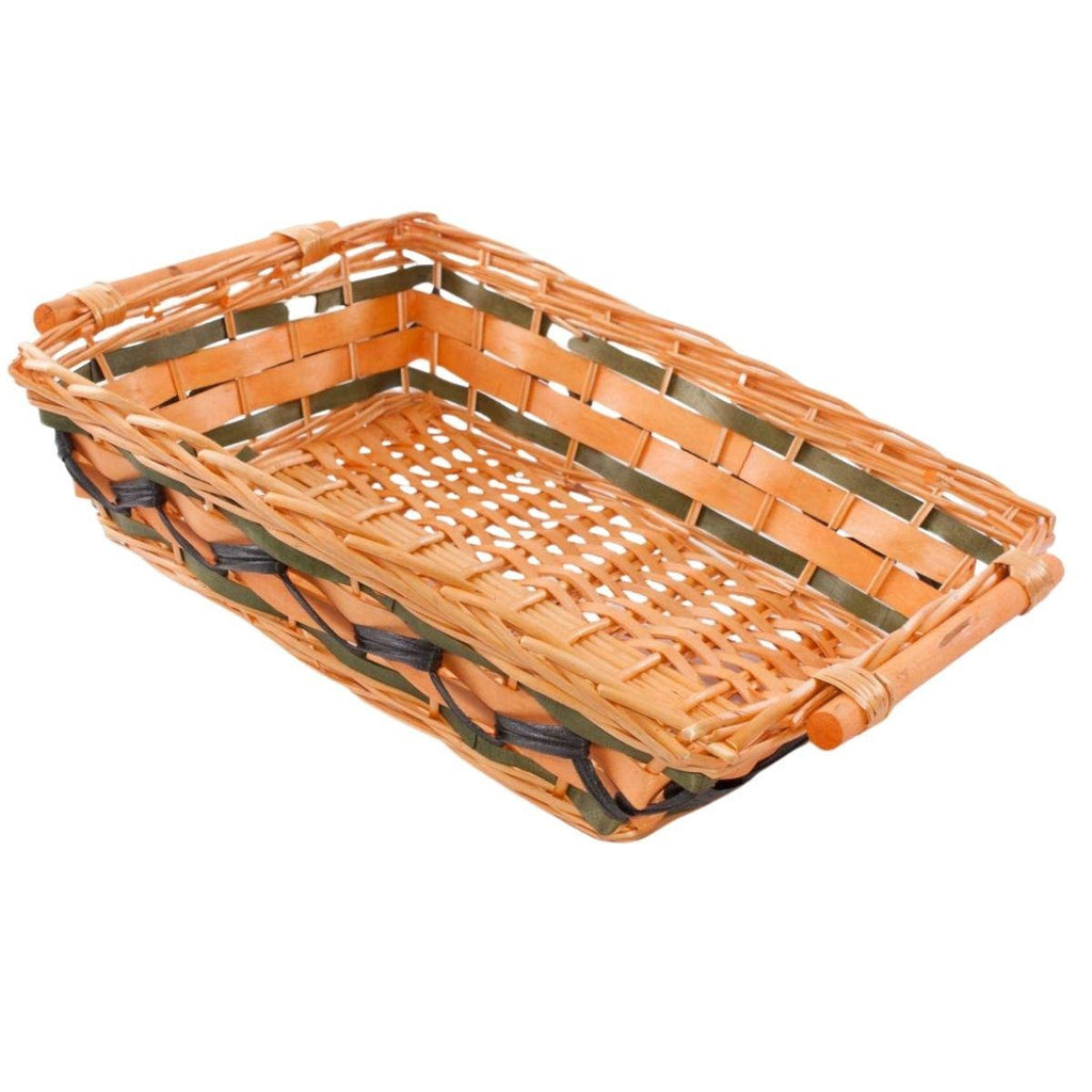 Cesto rettangolare in vimini con manici in legno, 54x38H13 cm (kit da 3)