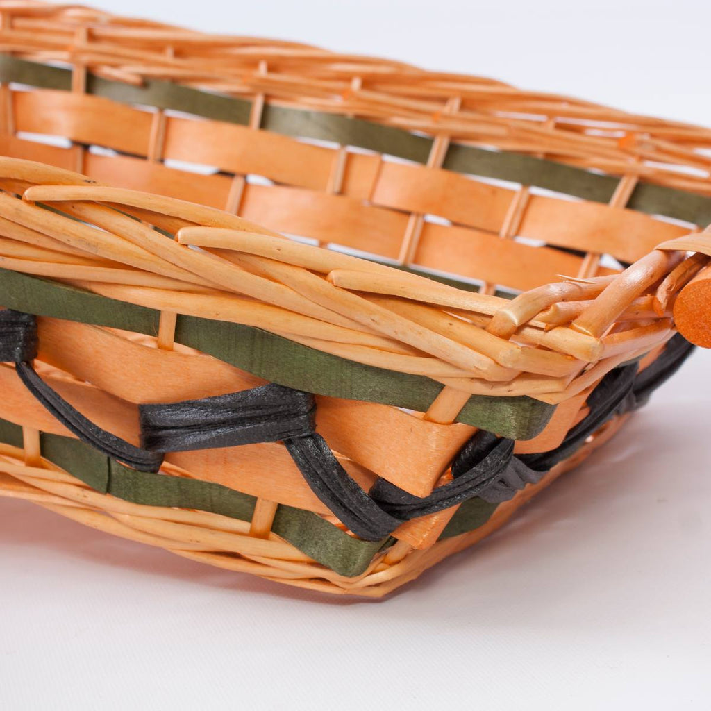 Cesto rettangolare in vimini con manici in legno, 54x38H13 cm (kit da 3)