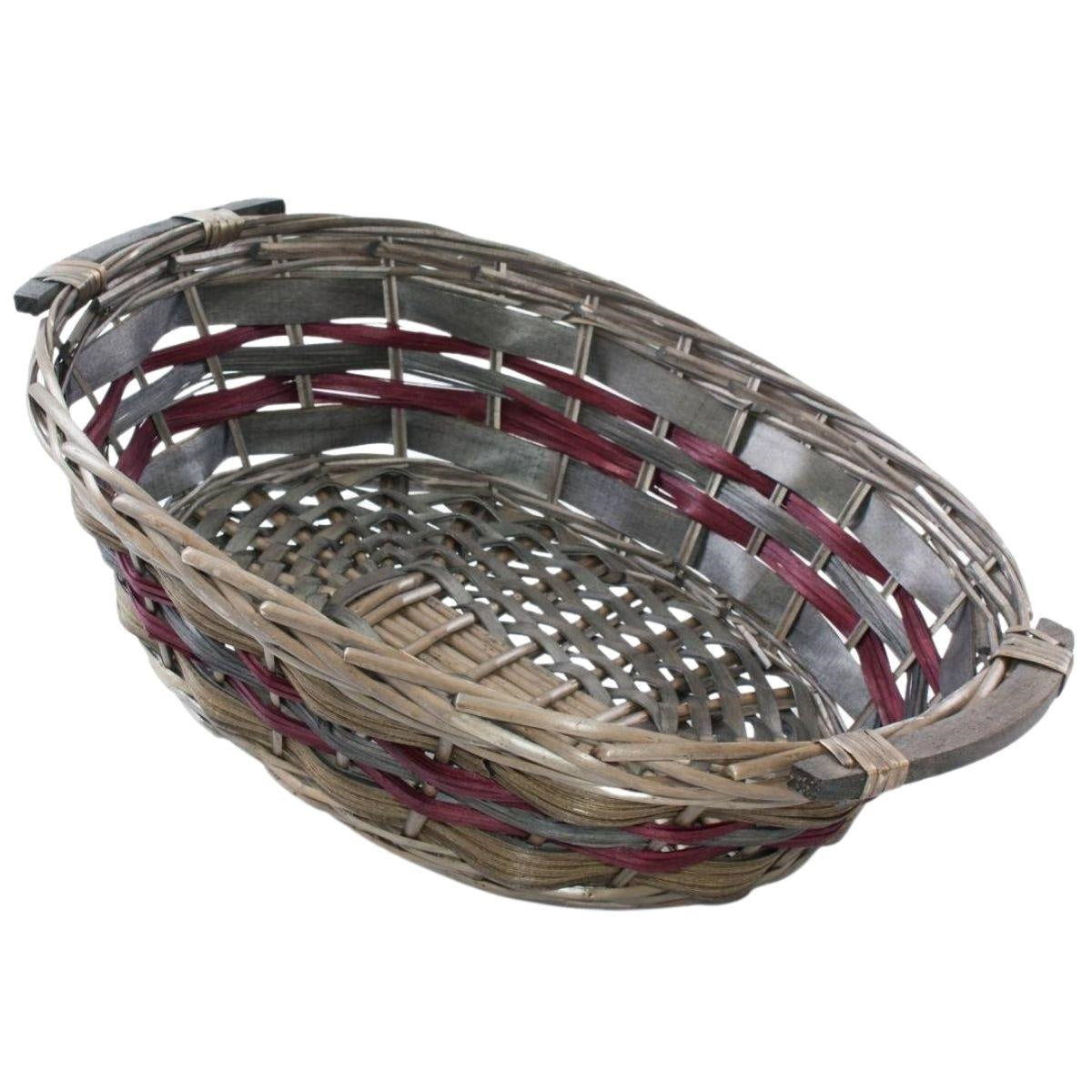 Cesto ovale in vimini con manici in legno, 52x39x13 cm (kit da 3)