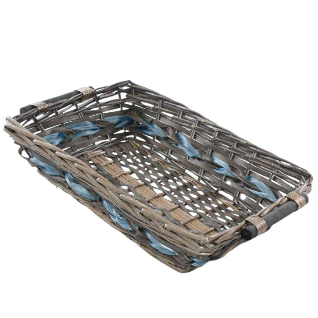 Cesto rettangolare in vimini con manici in legno, 49x34H12 cm (kit da 3)