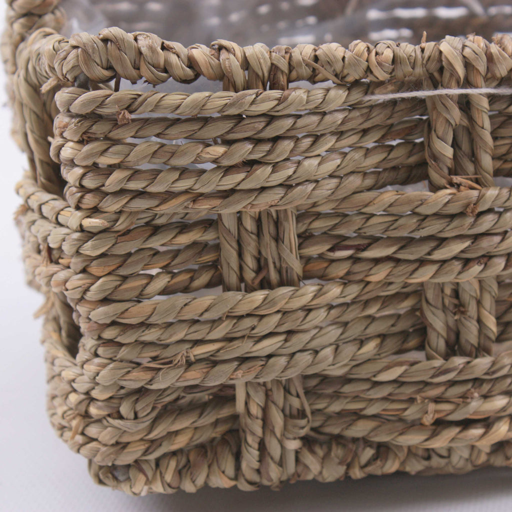 Cesto rettangolare in cordoncino con manico, 25x12H10/34 cm (kit da 3)