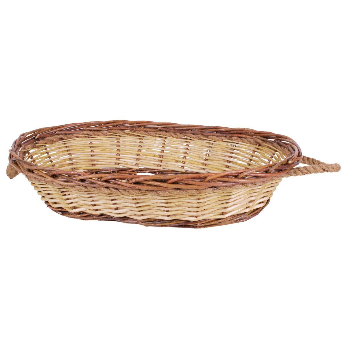 Cesto ovale grande in vimini con manici in corda, 53x34x13 cm
