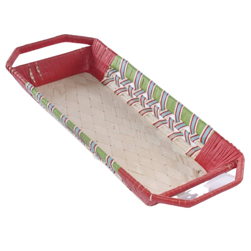 Cesta allungata in vimini verde e rosso, 70x30H10 cm