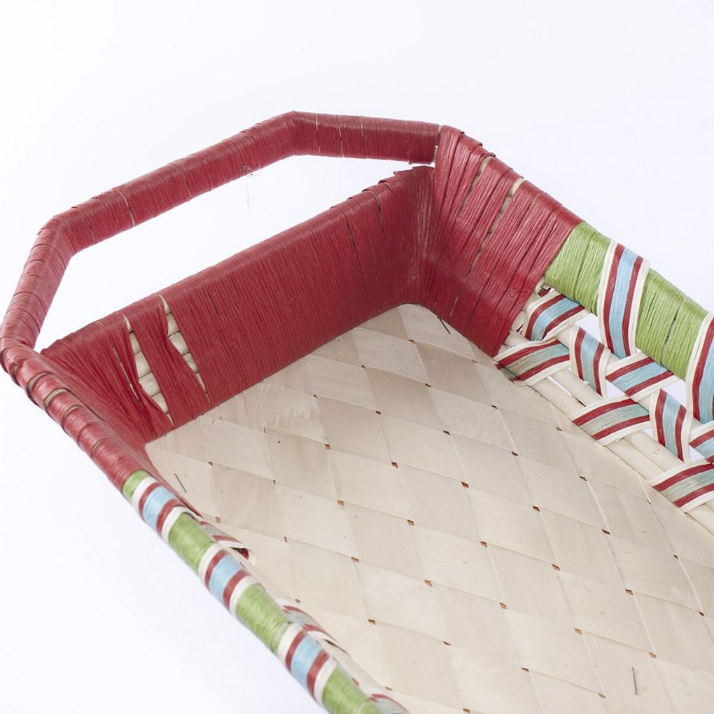 Cesta allungata in vimini verde e rosso, 70x30H10 cm