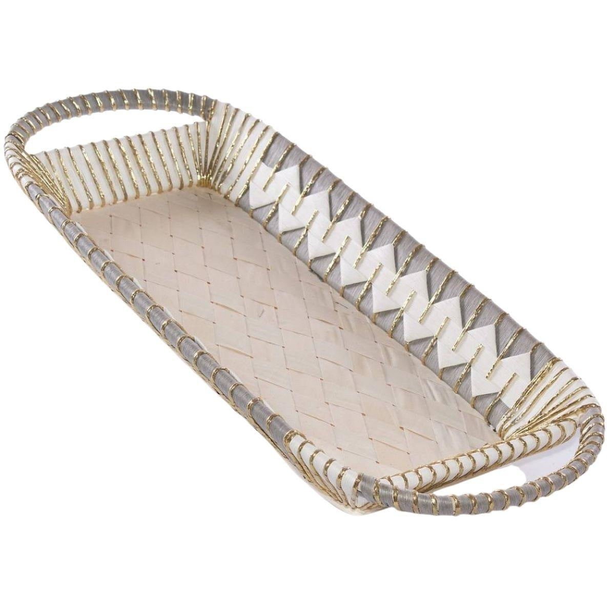 Cesto in vimini grigio e oro, 72x31H10 cm