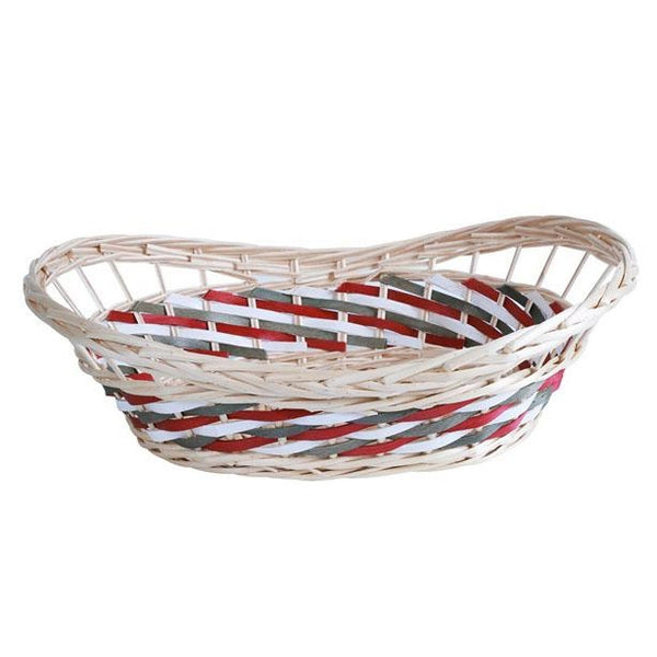 Cesto ovale in vimini multicolore con manici incorporati, 48x34H12/16 cm (kit da 5)
