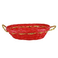 Cesto ovale in vimini rosso con manici oro, 41x32H12 cm (kit da 5)