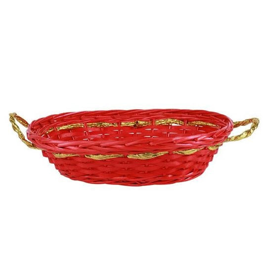 Cesto ovale in vimini rosso con manici oro, 41x32H12 cm (kit da 5)