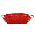 Cesto rettangolare in vimini rosso con manici oro, 41x32H12 cm (kit da 5)