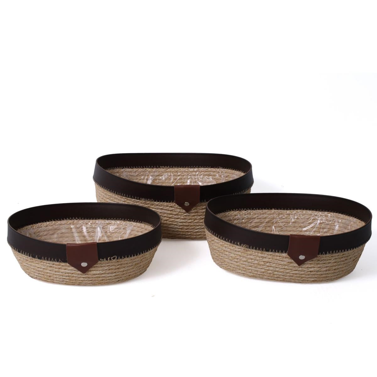 Cestino in ecorattan marrone e naturale e pvc, Ø27x23x10 cm