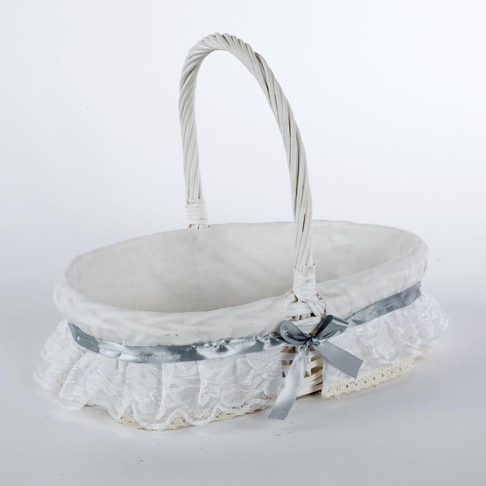 Cesto nascita in vimini bianco foderato, 40x28H12 cm