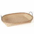 Cesto ovale in bambù naturale con manici in ferro, 50x34H8 cm (kit da 3)