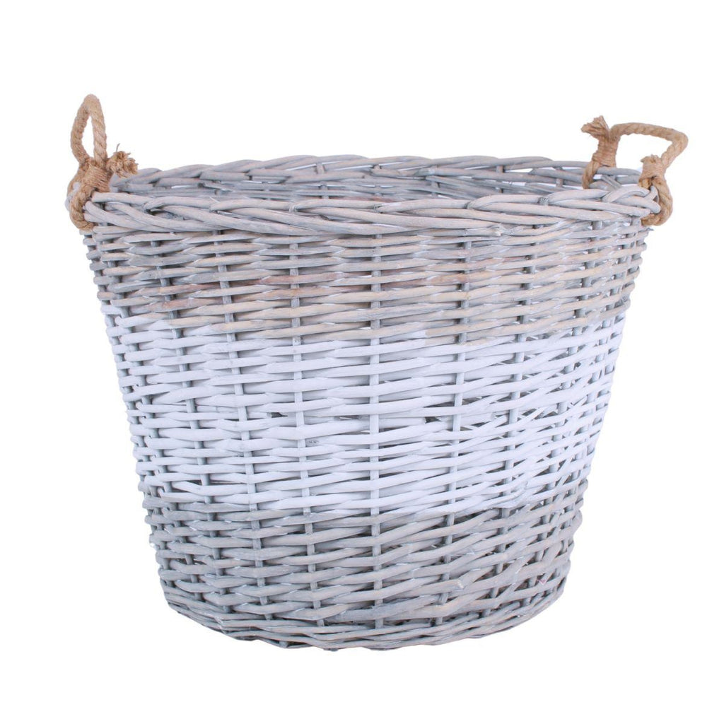 Cestone rotondo in vimini bianco e grigio con manici in corda, Ø60H45 cm