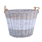 Cestone rotondo in vimini bianco e grigio con manici in corda, Ø60H45 cm