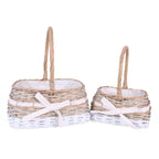 Set di 2 cesti rettangolari in vimini con fiocco e fodera, 26x26H15/36 cm