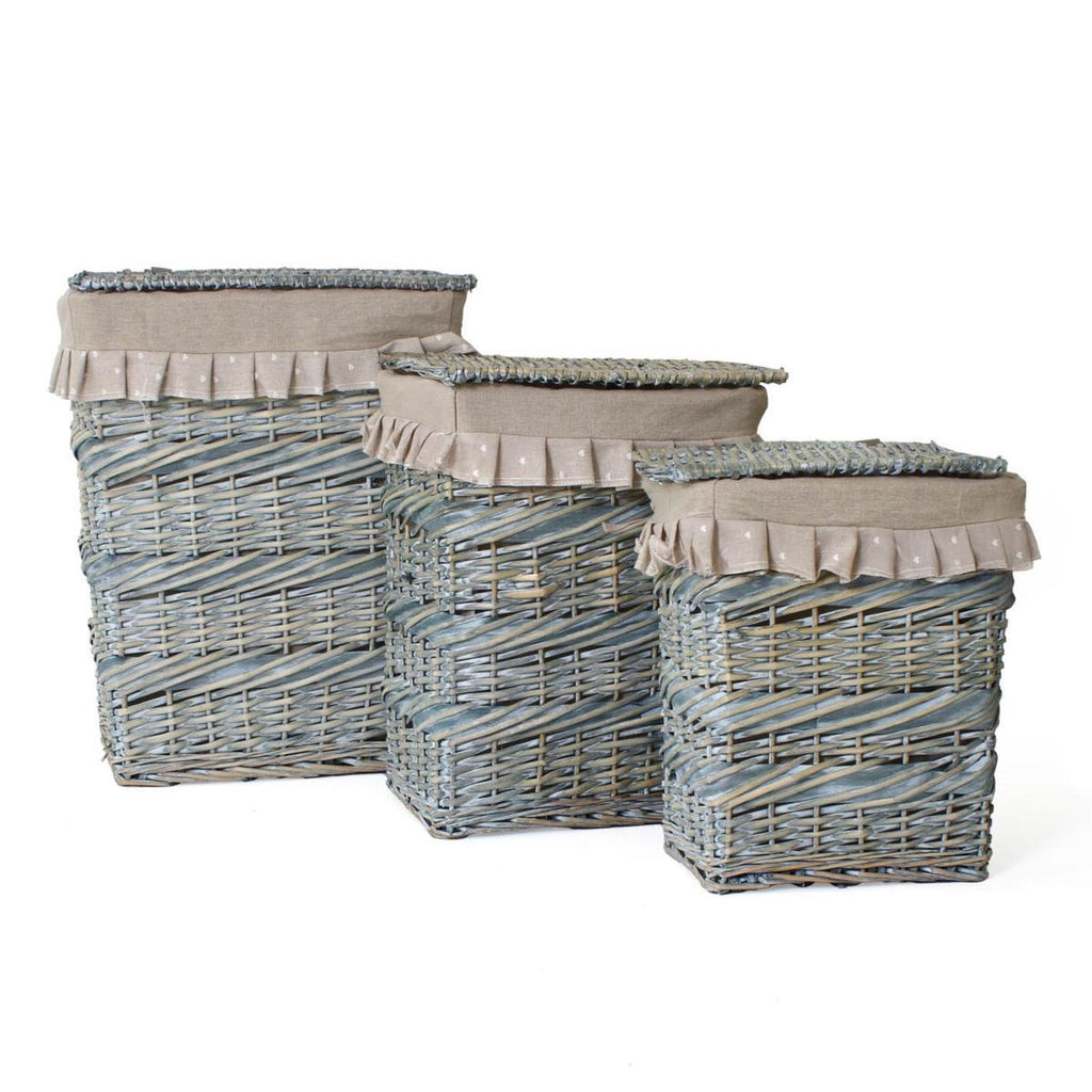Portabiancheria rettangolare in vimini grigio, 45x33H56 cm, set di 3