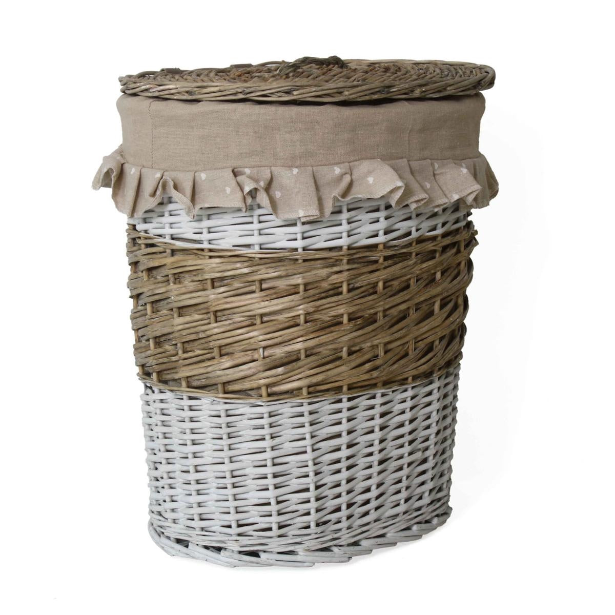 Portabiancheria ovale in vimini beige e bianco, 40x27H48 cm