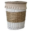 Portabiancheria ovale in vimini beige e bianco, 49x34x56 cm