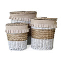 Portabiancheria ovale in vimini beige e bianco, set di 3, 49x34x56 cm