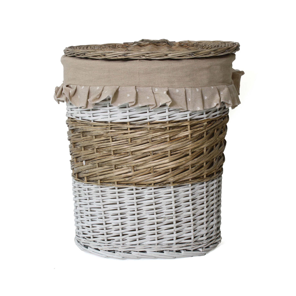 Portabiancheria ovale in vimini beige e bianco, set di 3, 49x34x56 cm