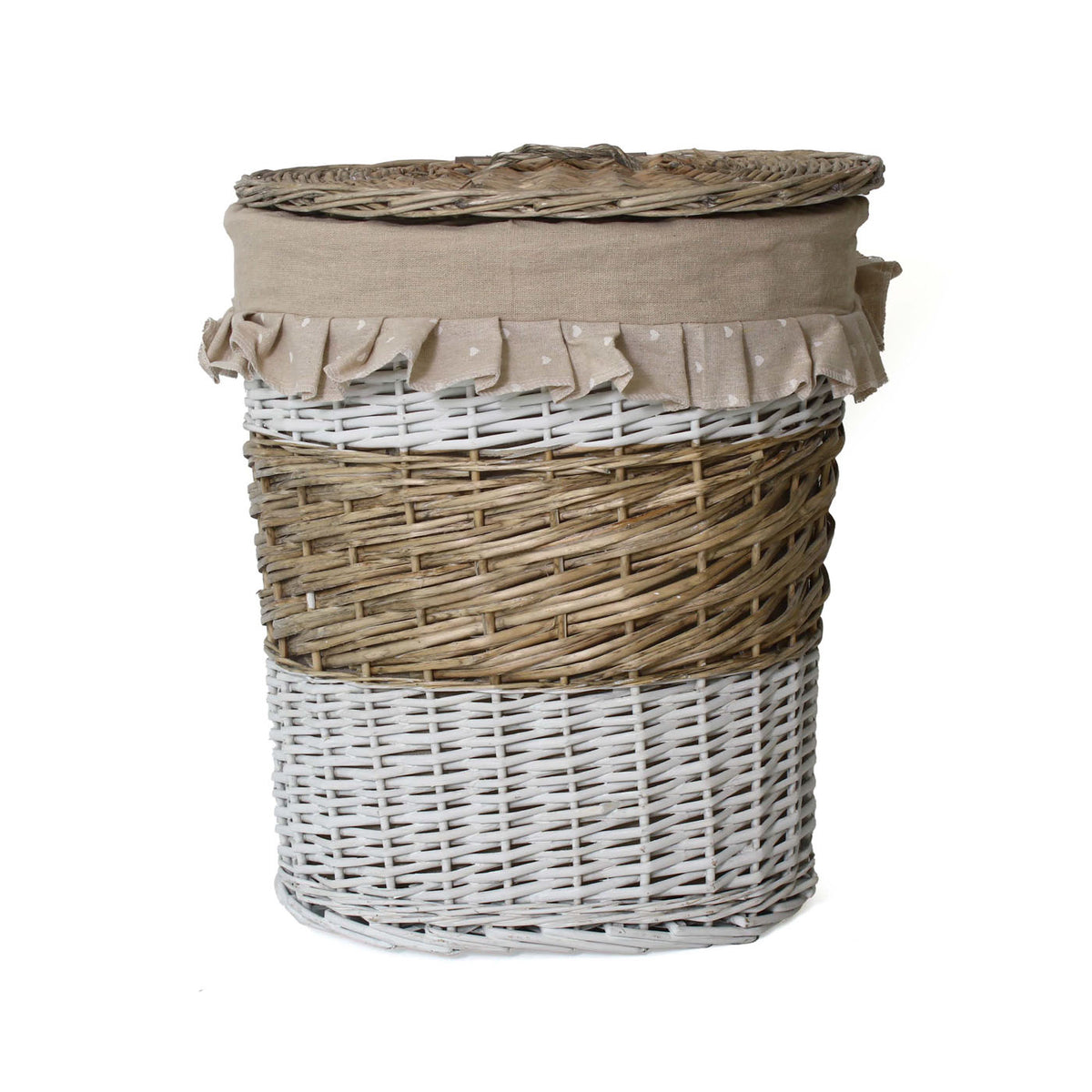Portabiancheria ovale in vimini beige e bianco, set di 3, 49x34x56 cm