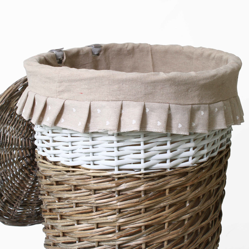 Portabiancheria ovale in vimini beige e bianco, set di 3, 49x34x56 cm