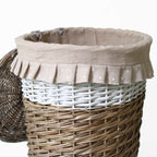 Portabiancheria ovale in vimini beige e bianco, set di 3, 49x34x56 cm